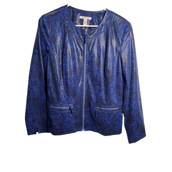 JM Collection Jackets & Blazers - JM collection womens coat size 8 fake snake skin blue long sleeve zip up career